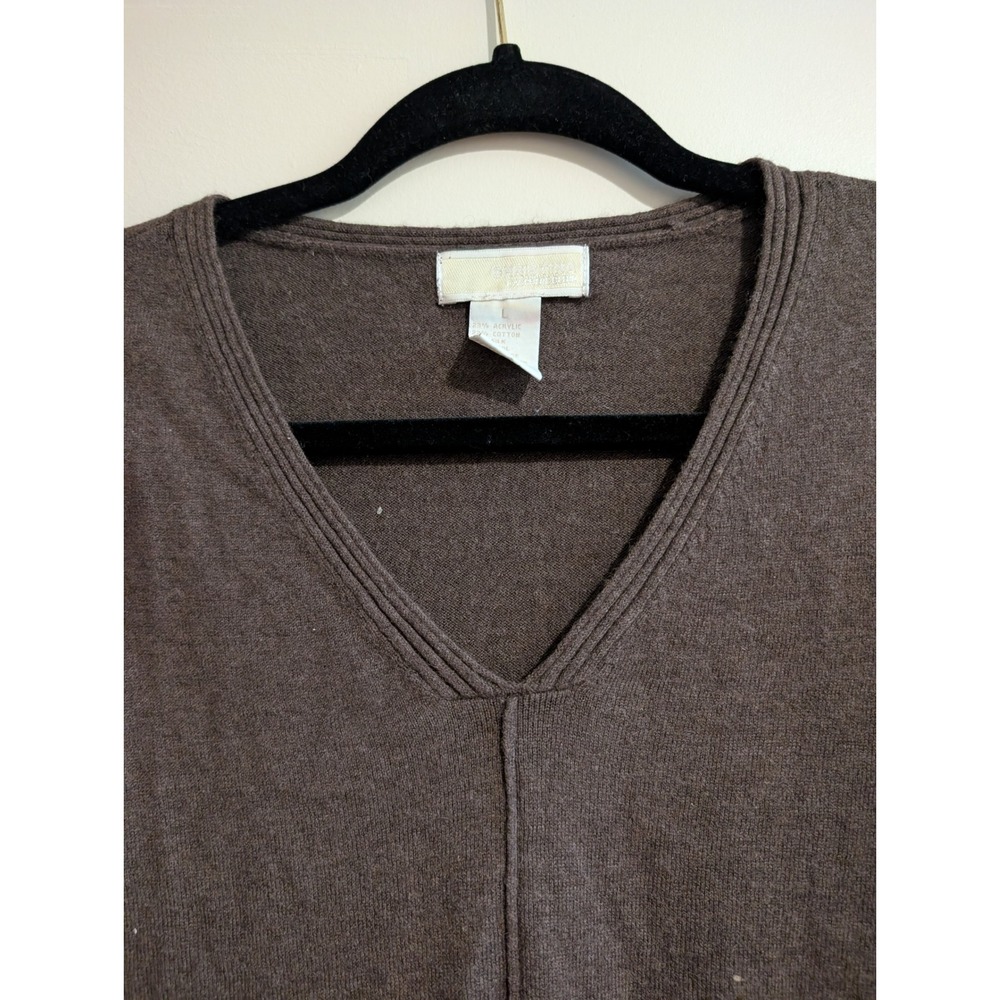 Christina V-Neck Sweater Women L Cashmere Silk Blend 3/4 Sleeve Seam Detail - Picture 3 of 4